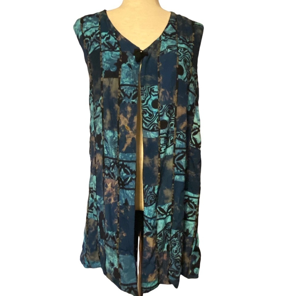 Soulmates open front vest fabric bobble button medium hippie artsy folk cottage